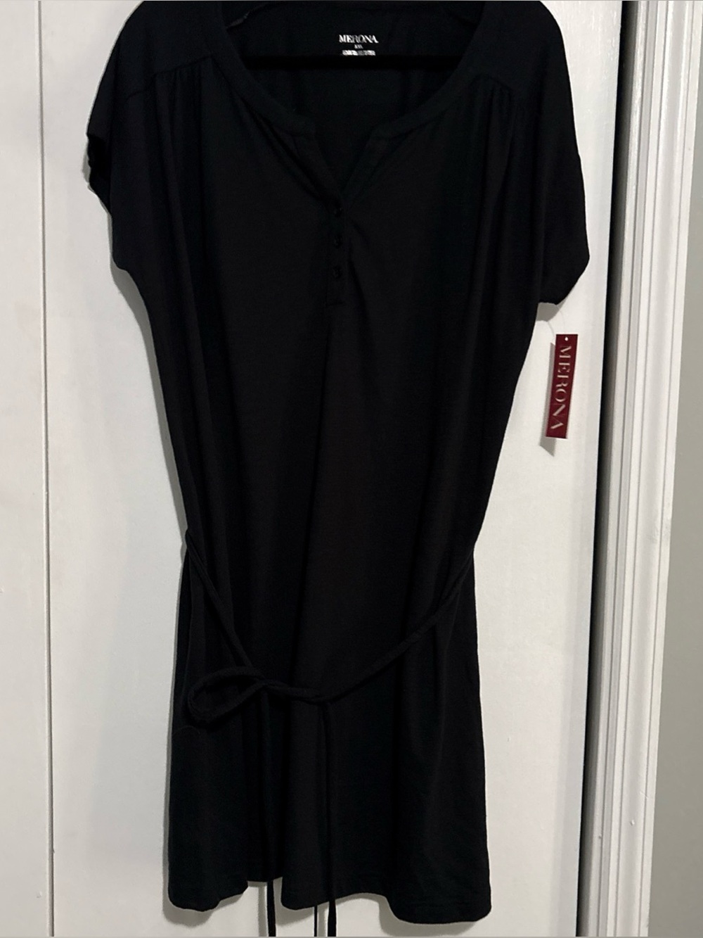 Merona Casual Tshirt Dress, Size XXL with Sash Black Cotton NWT